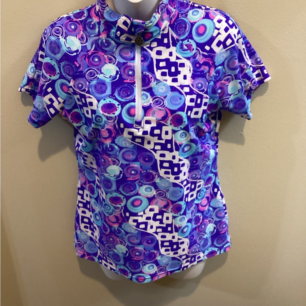 Tzu Tzu Swirl Print Top in Purple and Blue